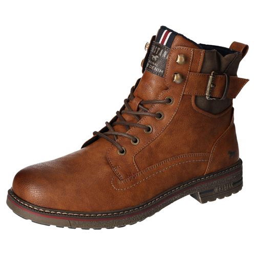 Schnürboots MUSTANG SHOES, Herren, Gr. 44, braun (cognac, used), Lederimitat, klassisch, Schuhe, Worker Boots, Herbstschuh, Stiefel mit Anziehlasche