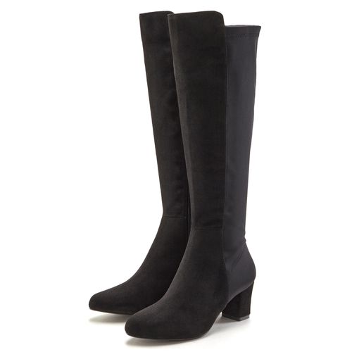 Stiefel LASCANA Gr. 39, schwarz Damen Schuhe mit Stretcheinsatz und Langschaft, Stiefelette, Langer Stiefel VEGAN