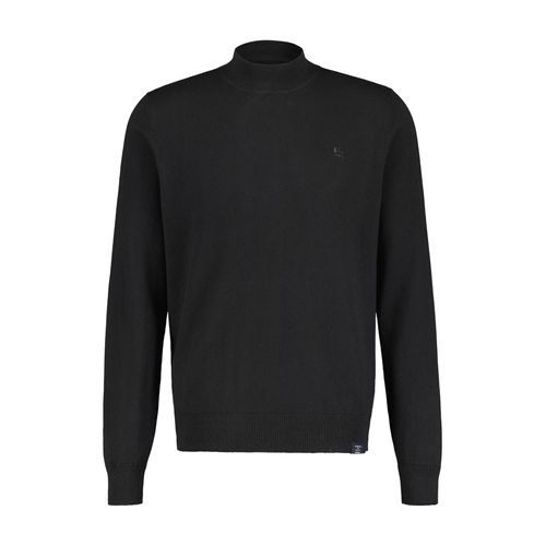 Rollkragenpullover LERROS, Herren, Gr. L, schwarz, Feinstrick, Obermaterial: 80% Baumwolle, 20% Wolle, unifarben, casual, slim fit taillenbedeckt, ohne Ausschnitt, Langarm Rippbündchen, Pullover, mit Logo Stickerei