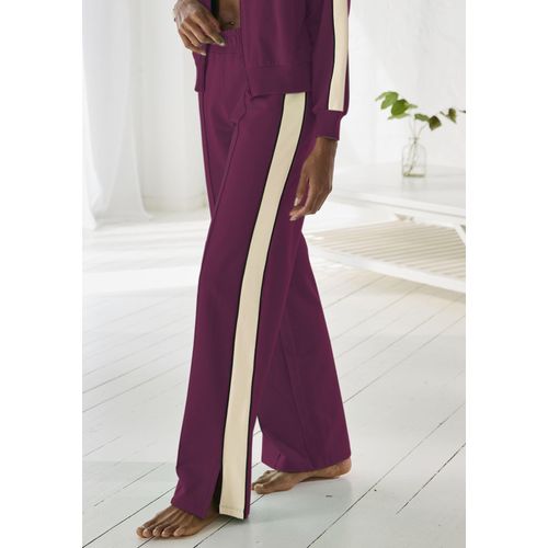 Sweathose S.OLIVER, Damen, Gr. 32/34, N-Gr, rot (dunkelrot), Obermaterial: 95% Baumwolle, 5% Elasthan, unifarben mit Farbeinsatz, modisch, bequem normal, Hosen, Loumngehose mit Kontraststreifen und Pipings, Loungewear