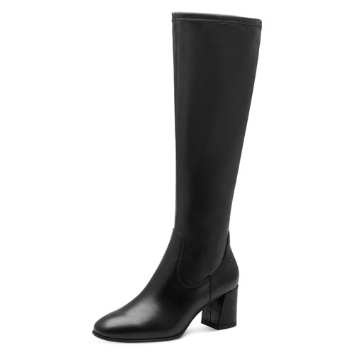 Stiefel TAMARIS Gr. 37, Normalschaft, schwarz Damen Schuhe Blockabsatz, Langschaftstiefel, Businessstiefel mit T-Logoverzierung