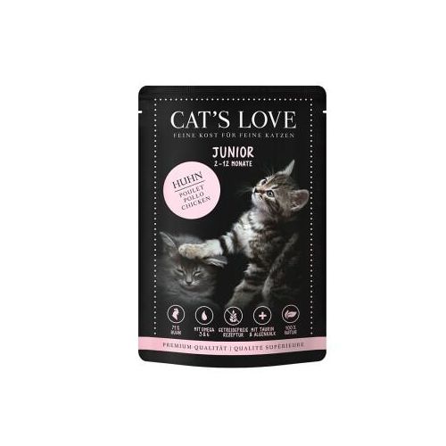 CAT'S LOVE Katzenfutter Katze Junior in Gelee Huhn mit Algenkalk & Distelöl 24x85 g