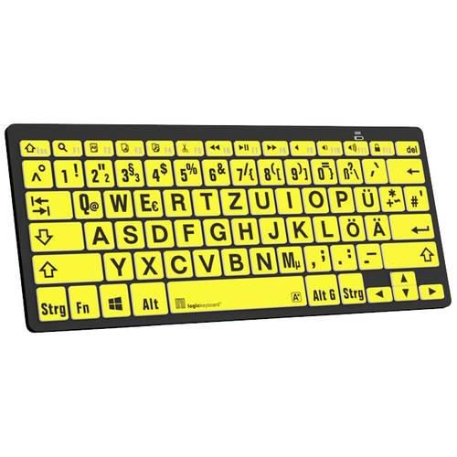 Logickeyboard XL-Print Bluetooth® Tastatur Deutsch, QWERTZ Schwarz Multimediatasten, USB-Hub, Geräuscharme Tasten