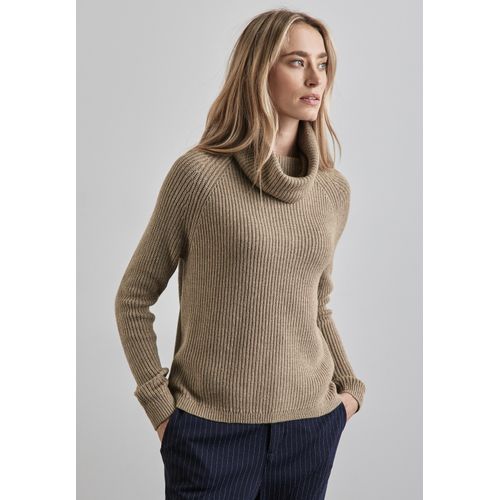 Rollkragenpullover STREET ONE, Damen, Gr. 46, beige (mocha glow meliert), Web, 60% Baumwolle, 40% Polyacryl, unifarben, casual, normal normal, hoch geschlossener Ausschnitt, Langarm Bündchen, Pullover, im soften Baumwoll-Mix