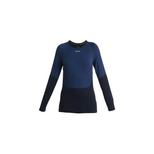 Damen T-Shirt Icebreaker Merino 200 Sonebula LS Crewe Mid Navy/Royal Navy/Snow/Cb L - Blau