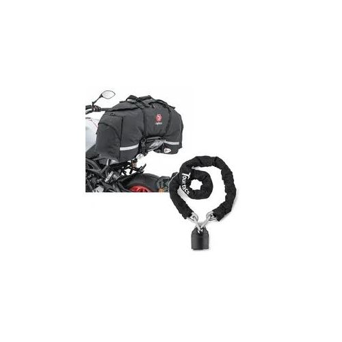 Set: Hecktasche Motorrad Bagtecs SX80 Soziustasche schwarz 70Ltr + Motorrad Kettenschloss Tourtecs KS1 Motorradschloss 1,15m in schwarz