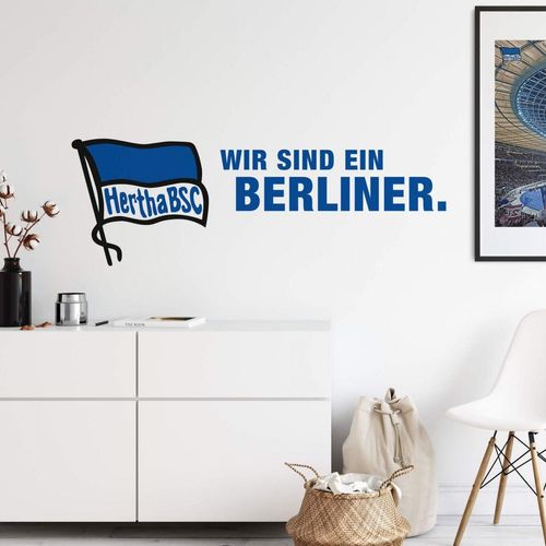 Wandtattoo WALL-ART "Hertha BSC Logo Schriftzug" Wandtattoos Gr. B/H/T: 140cm x 49cm x 0,1cm, blau selbstklebend, entfernbar