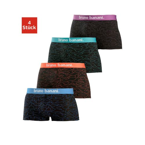 Hipster BRUNO BANANI, Herren, Gr. S, schwarz (schwarz, bedruckt), Jersey, Obermaterial: 95% Baumwolle, 5% Elasthan, gemustert, körpernah, Unterhosen, knapp sitzende Boxershorts in uni oder gemustert aus Baumwollmischung