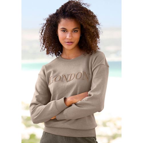 Sweatshirt BENCH. LOUNGEWEAR Gr. 36/38, grau (taupe) Damen Sweatshirts mit London Stickerei, Loungewear