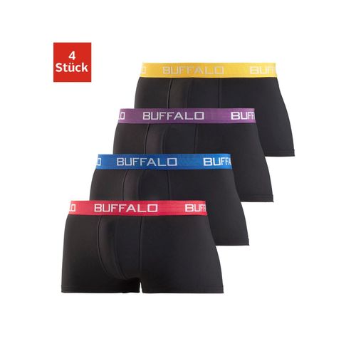 Hipster BUFFALO Gr. M, bunt (schwarz, bunt), Herren, Jersey, Obermaterial: 95% Baumwolle, 5% Elasthan, Unterhosen, knapp sitzende Boxershorts mit Kontrastbund aus Baumwollmischung