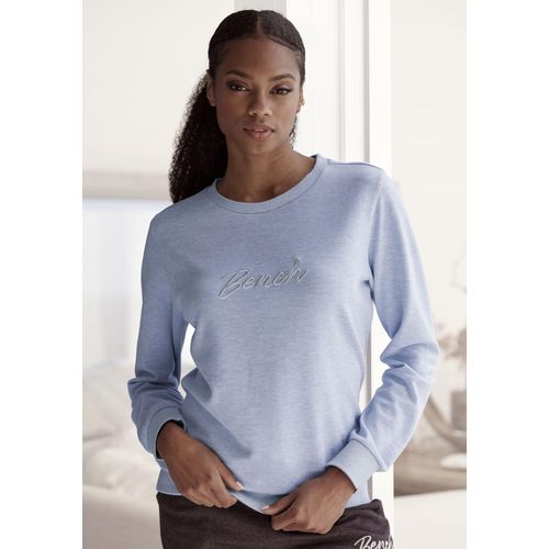 Sweatshirt BENCH. LOUNGEWEAR Gr. 32/34, blau (hellblau meliert) Damen Sweatshirts mit glänzender Logostickerei, Loungewear