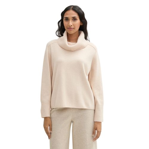 Rollkragenpullover TOM TAILOR, Damen, Gr. L (40), beige (doeskin melange), Strick, Obermaterial: 52% Viskose, 27% Polyester, 21% Polyamid, casual, loose fit, Langarm Rippstrickbündchen, Pullover