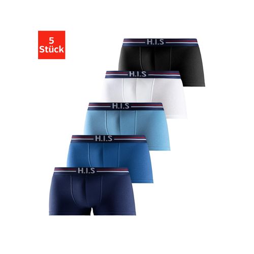 Hipster H.I.S Gr. S (4), blau (navy, blau, hellblau, weiß, schwarz), Herren, Jersey, Obermaterial: 95% Baumwolle, 5% Elasthan, Unterhosen, knapp sitzende Boxershorts mit Streifen aus Baumwollmischung