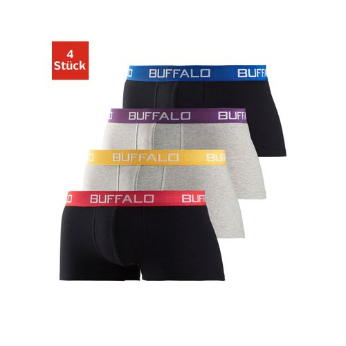 Hipster BUFFALO Gr. L, schwarz (schwarz, grau, meliert), Herren, Jersey, Obermaterial: 95% Baumwolle, 5% Elasthan, unifarben, Unterhosen, knapp sitzende Boxershorts mit Kontrastbund aus Baumwollmischung