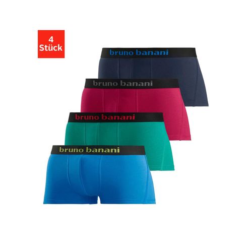 Hipster BRUNO BANANI, Herren, Gr. L, bunt (blau, grün, rot, marine), Jersey, Obermaterial: 95% Baumwolle, 5% Elasthan, unifarben, körpernah, Unterhosen, knapp sitzende Boxershorts mit Logo Webbund aus Baumwollmischung