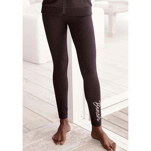 Leggings BENCH. LOUNGEWEAR, Damen, Gr. 48/50, N-Gr, grau (anthrazit meliert), Single Jersey, Obermaterial: 63% Baumwolle, 32% Polyester, 5% Elasthan, bestickt, meliert, unifarben, Basic, figurbetont lang, Hosen, mit glänzender Logostickerei, Loungewear