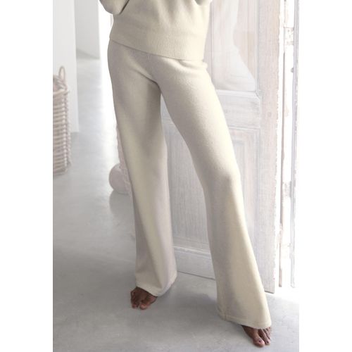 Strickhose LASCANA, Damen, Gr. 36/38, N-Gr, beige (creme), Strick, Obermaterial: 52% Polyester, 44% Polyacryl, 4% Elasthan, unifarben, meliert, casual, bequem lang, Hosen, mit Rippbündchen, Loungewear