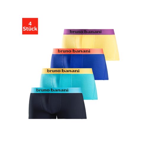 Hipster BRUNO BANANI Gr. L, bunt (gelb, royalblau, türkis, navy), Herren, Jersey, Obermaterial: 95% Baumwolle, 5% Elasthan, Unterhosen, knapp sitzende Boxershorts mit Logo Webbund aus Baumwollmischung