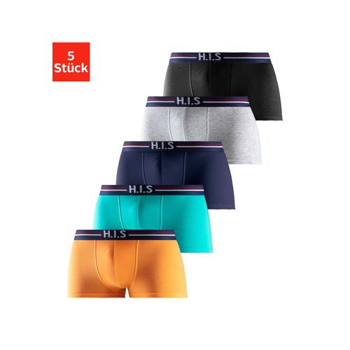 Hipster H.I.S Gr. S (4), bunt (orange, mint, navy, grau, meliert, schwarz), Herren, Jersey, Obermaterial: 95% Baumwolle, 5% Elasthan, Unterhosen, knapp sitzende Boxershorts mit Streifen aus Baumwollmischung