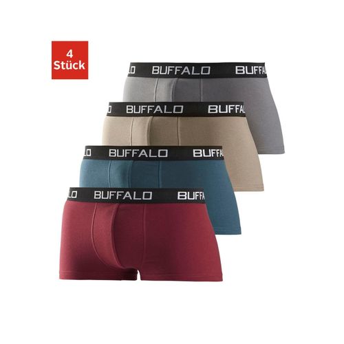 Hipster BUFFALO Gr. S, bunt (bordeaux, petrol, khaki, grau), Herren, Jersey, Obermaterial: 95% Baumwolle, 5% Elasthan, unifarben, Unterhosen, knapp sitzende Boxershorts mit Kontrastbund aus Baumwollmischung