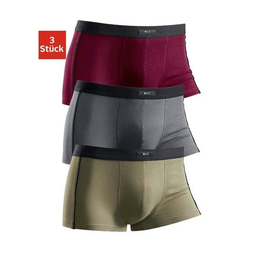 Hipster H.I.S, Herren, Gr. 8 (XXL), bunt (grau, olivgrün, bordeaux), Jersey, Obermaterial: 95% Baumwolle, 5% Elasthan, unifarben, körpernah, Unterhosen, knapp sitzende Boxershorts aus Baumwollmischung