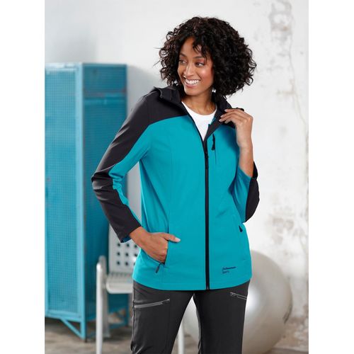 Softshelljacke CATAMARAN, Damen, Gr. 44/46, bunt (schwarz, türkis), 94% Polyester, 6% Elasthan, gemustert, mehrfarbig, Jacken