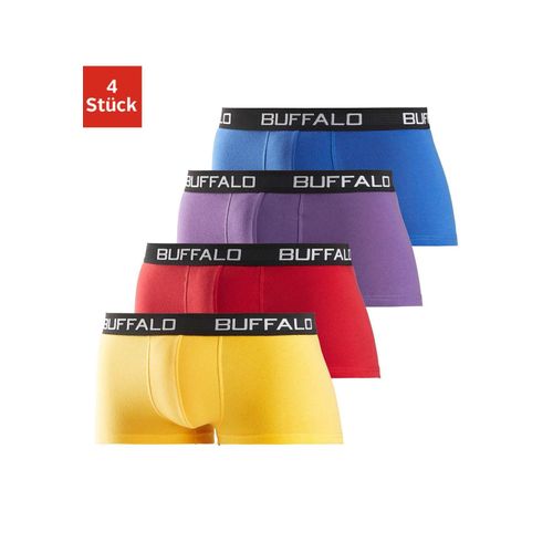 Hipster BUFFALO Gr. S, bunt (gelb, rot, lila, blau), Herren, Jersey, Obermaterial: 95% Baumwolle, 5% Elasthan, unifarben, Unterhosen, knapp sitzende Boxershorts mit Kontrastbund aus Baumwollmischung