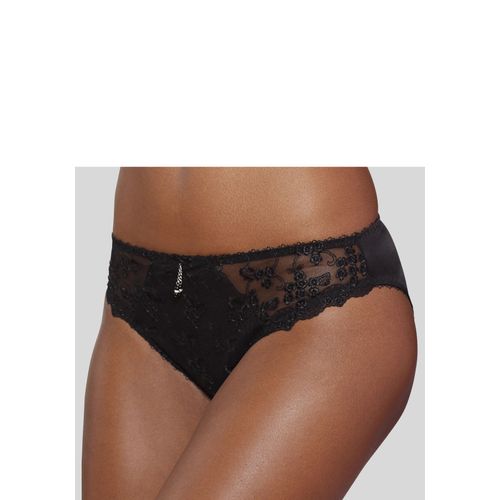 Slip LASCANA Gr. 44/46, schwarz Damen Unterhosen Dessous mit schöner Blümchen-Stickereispitze