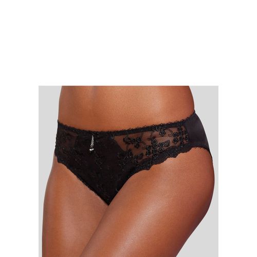 Slip LASCANA Gr. 56/58, schwarz Damen Unterhosen Dessous mit schöner Blümchen-Stickereispitze