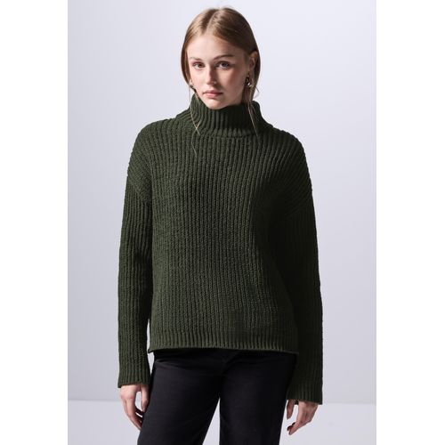 Rollkragenpullover STREET ONE STUDIO, Damen, Gr. 38, grün (oil grün), Stoff, 94% Polyester, 6% Baumwolle, unifarben, casual, normal normal, hoch geschlossener Ausschnitt, Langarm Bündchen, Pullover, mit Turtleneck