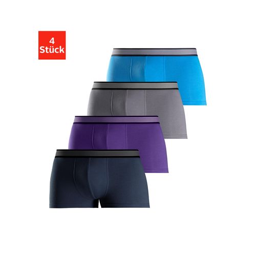 Hipster H.I.S, Herren, Gr. M, bunt (navy, lila, grau, blau), Jersey, Obermaterial: 95% Baumwolle, 5% Elasthan, unifarben, körpernah, Unterhosen, knapp sitzende Boxershorts aus Baumwollmischung