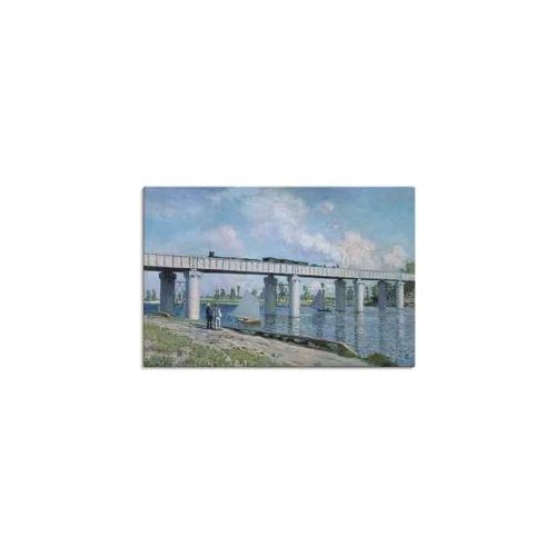 Leinwandbild ARTLAND "Die Eisenbahnbrücke von Argenteuil." Bilder Gr. B/H: 120cm x 80cm, Leinwandbild Brücken,, blau auf Keilrahmen gespannt