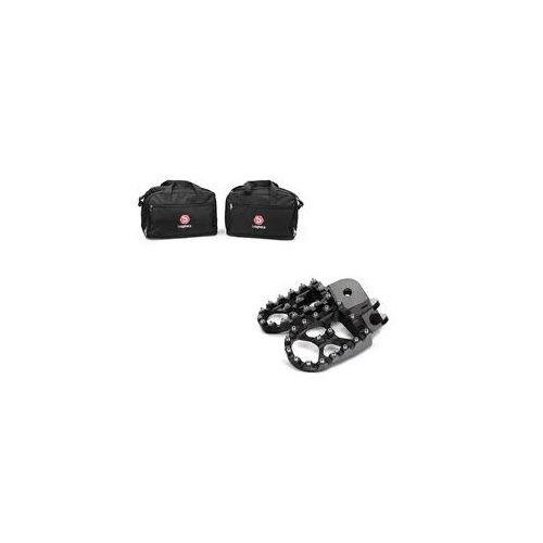 Set: Alukoffer Innentaschen passend für BMW R 1250 / 1200 GS / Adventure 04-21 Koffer Taschen Bagtecs MS1 + Fußrasten passend für BMW R 1200 GS Xdure FF6 Aluminium 57mm schwarz