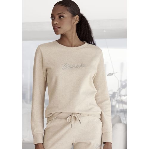 Sweatshirt BENCH. LOUNGEWEAR Gr. 44/46, beige (beige meliert) Damen Sweatshirts mit glänzender Logostickerei, Loungewear