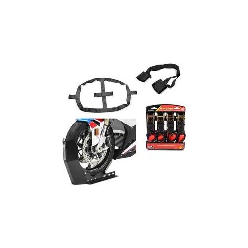 Motorradwippe Set passend für Aprilia RS 250 / 125 mit Fixiergurt und Spanngurt ConStands sw-rot