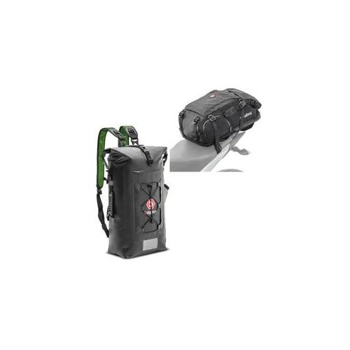 Set: Rucksack Bagtecs HX5 Tasche für Freizeit und Reisen 45Ltr wasserdicht + Motorrad Rucksack Hecktasche mit Rollverschluss Wasserdicht Bagtecs Drybag WPX