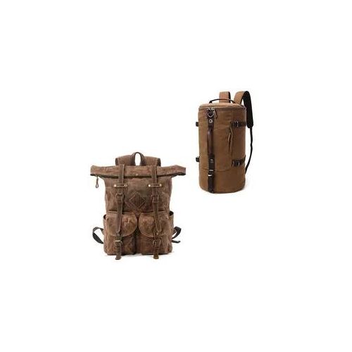 Rucksack Canvas RG7 Vintage 25Ltr braun + Rucksack Canvas VG8 Gepäckrolle 35L braun