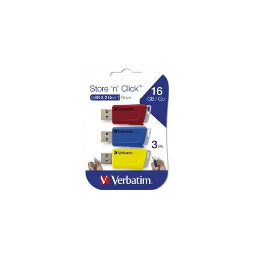 Verbatim Store 'n' Click USB 3.2 Gen 1 16GB 3er Pack Rot/Blau/Gelb