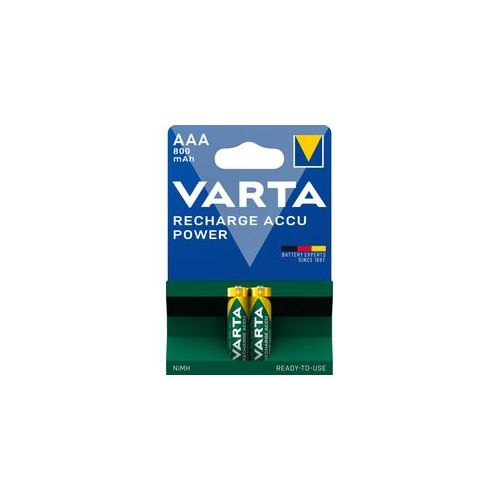 VARTA RECHARGE ACCU Power AAA, 800mAh wiederaufladbarer Akku - 2er Blister - Hohe Leistung, Ready to Use