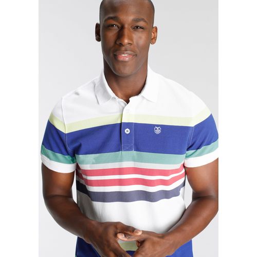 Poloshirt DELMAO, Herren, Gr. 4XL (68/70), bunt (weiß, bunt gestreift), Piquu00e9, Obermaterial: 100% Baumwolle, gestreift, casual, normal, Kurzarm, Shirts, Kurzarm, mit Polokragen, aus Piqué-Stoff, aus 100% Baumwolle