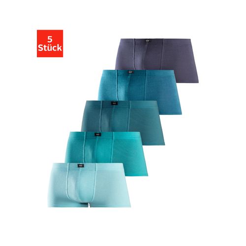 Hipster H.I.S, Herren, Gr. 5 (M), bunt (hellblau, hellpetrol, petrol, dunkelpetrol, navy), Jersey, Obermaterial: 95% Baumwolle, 5% Elasthan, unifarben, körpernah, Unterhosen, knapp sitzende Boxershorts aus Baumwollstretch
