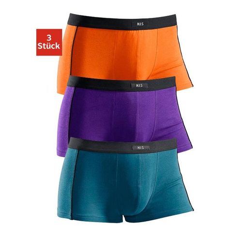 Hipster H.I.S Gr. 8, bunt (orange, lila, petrol), Herren, Jersey, Obermaterial: 95% Baumwolle, 5% Elasthan, unifarben, Unterhosen, knapp sitzende Boxershorts aus Baumwollmischung