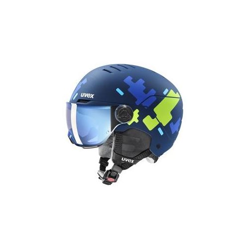 UVEX Ski-/Snowboardhelm ROCKET JR VISOR - Ki., blue puzzle matt (54-58 cm)