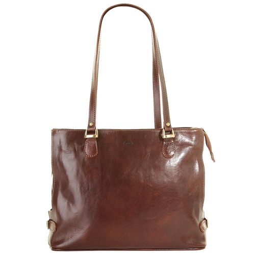 Shopper PIKÉ, Damen, Gr. B/H/T: 36cm x 30cm x 11cm onesize, braun, Leder, glänzend, Taschen, echt Leder, Made in Italy