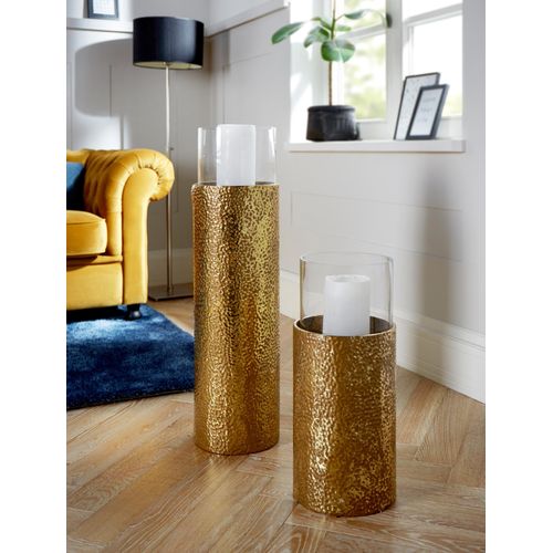Windlicht HOME AFFAIRE, gold (goldfarben), H:81cm Ø:22cm, Metall, Kerzenhalter, Geschenkartikel, Bodenwindlicht, aus Metall, mit Glaseinsatz, ideal für Stumpenkerzen