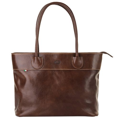 Shopper PIKÉ, Damen, Gr. B/H/T: 39cm x 26cm x 15cm onesize, braun, Leder, glänzend, beschichtet, Taschen, echt Leder, Made in Italy