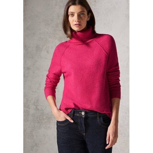 Rollkragenpullover CECIL, Damen, Gr. XXL (46), barberry rot mel, Strick, Obermaterial: 37% Baumwolle, 34% Polyacryl, 26% Polyester, 3% Elasthan, meliert, casual, regular fit taillenbedeckt, ohne Ausschnitt, Langarm Rippbündchen, Pullover, mit Rippbündchen