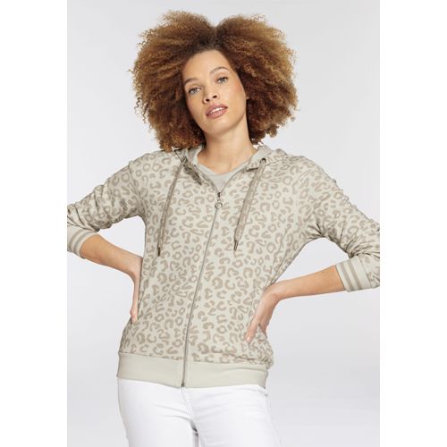 Kapuzensweatjacke BOYSEN'S, Damen, Gr. 48/50 (XL), beige (sanftes weiß, beige), angeraute Sweatware, Obermaterial: 100% Baumwolle. Kapuzenfutter: 100% Baumwolle, animal-print, bedruckt, kontrastfarbene Details, casual, figurumspielend hüftbedeckend, Langarm Rippbündchen, Sweatjacken, mit modischem Animal-Allover-Druck - NEUE KOLLEKTION