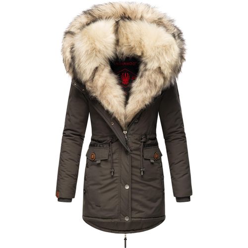 Navahoo Sweety Eleganter Damen Winter Parka mit Kapuze und doppelten Kunstpelzkragen Wintermantel Pelzfrei Vegan Anthrazit Gr. 36 - S