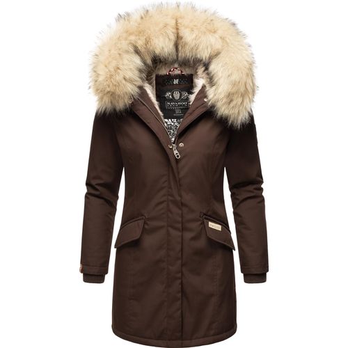 Navahoo Premium Damen Winterjacke Parka Mantel Jacke Kunstfell Gefüttert Kapuze Cristal Dark Choco Gr. 36 - S